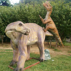 Deinonychus animatronique grandeur nature attaquant un Iguanodon, combat réaliste de dinosaures, parc d'aventure jurassique, centre commercial intérieur - Product Image 3