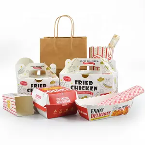 Kotak Kemasan Mewah Grosir Logo Kustom Kotak Makanan Camilan Kentang Goreng Kotak Kemasan Kertas Kraft Ayam Burger