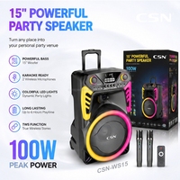Haut-parleur trolley 15 pouces CSN-WS15, modèle exclusif, 50W RMS, avec anneau lumineux RGB, pour karaoké extérieur, OEM ODM