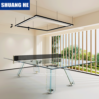 Compétition internationale Table de ping-pong en acier inoxydable de taille standard Table de ping-pong en verre trempé transparent
