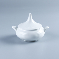 Ensemble de soupières en céramique de porcelaine de haute qualité, blanc uni, résistant au micro-ondes, pour hôtel et restaurant, avec couvercle