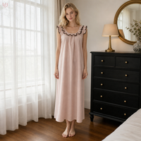 Nouvelle Robe de Nuit Longue en Coton Lavé pour l'Été, Sexy, à Lacets et Dos Nu, pour Femme, Décontractée, pour la Maison et la Détente