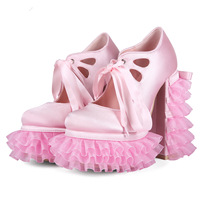 Chaussures à plateforme Y2K Sweet Princess Lolita, grande taille 47, chaussures de cosplay, escarpins Mary Jane en satin à lacets, talons hauts pour femmes