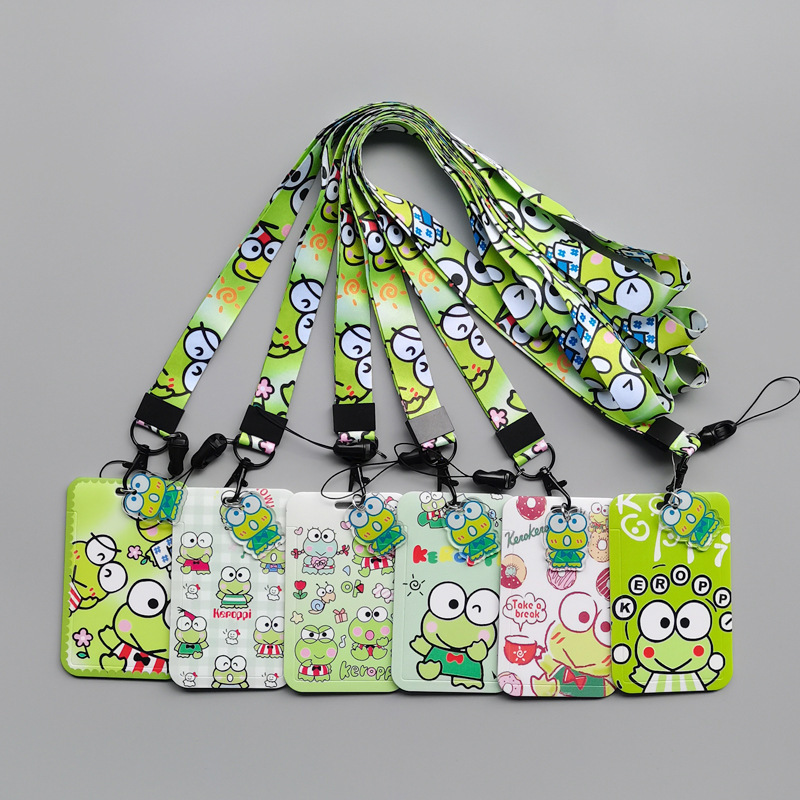 Anti-Lost Lovely Cartoon Keroppi Student ID Card Holder Custom Lanyards Campus Plastic Card Cover Worker USB Pendant Card Cover