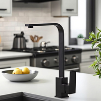 Mitigeur de robinet de cuisine moderne 360 degrés 304sus eau chaude et froide noir nickel brossé carré inoxydable pour hôtels