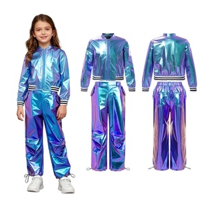 Ropa de Baile Latino para Niñas de 6 a 16 Años, Venta al por Mayor, Traje de Jazz y Hip-Hop para Actuaciones en Escenario, Chaqueta Metálica con Pantalones Brillantes - Product Image 2