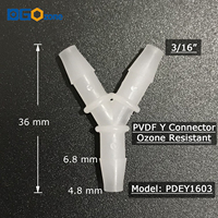 Raccord en Y 1/4 po en PVDF à surface lisse, résistant aux produits chimiques basse pression, résistant à l'ozone, pour la préparation de l'eau à l'ozone