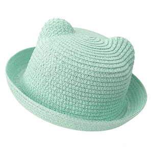 Cappello Estivo per Bambine all'Ingrosso, Nuovo Cappello di Paglia con Orecchie di Gatto, Tinta Unita, Tesa Larga, Visiera Parasole, Cappello da Viaggio - Product Image 3