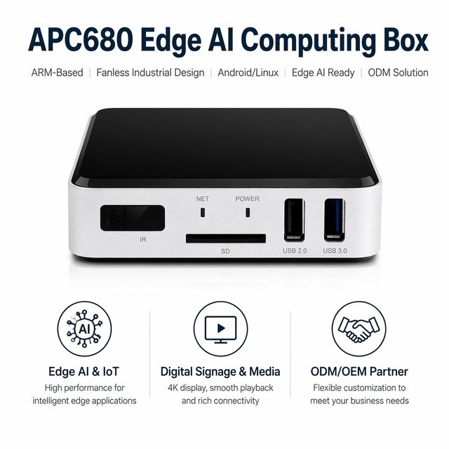 APC680 Industrial Edge AI Media Player IN/OUT Ubuntu & Android Dual OS Digital Signage Offline Edge AI Media