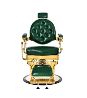 Fauteuil de Barbier Hydraulique Vintage Vert Doré Ergonomique, Rotation à 360°, Réglable en Hauteur, Inclinable, Mobilier Professionnel de Salon