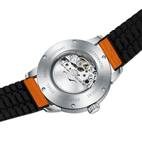 Montre-bracelet mécanique automatique squelette personnalisée pour homme, étanche, avec verre saphir, bracelet en acier inoxydable et cuir, réserve de marche