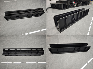 FUGU Respuesta rápida a lluvia intensa Sistema de drenaje de HDPE Drenaje de zanja en forma de <span class=keywords><strong>U</strong></span> de plástico negro con cubierta - Product Image 6