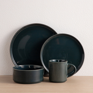 Service de vaisselle en céramique embossée 16 pièces, couleur personnalisée, pour la maison, l'hôtel, le restaurant, vente en gros - Product Image 1