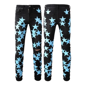 Pantalones vaqueros ajustados de piel con parche de estrella y cremallera en la entrepierna para hombre, ropa de calle Y2K, diseño Stack Ripped Stretch, estilo Hip Hop, Invierno - Product Image 5