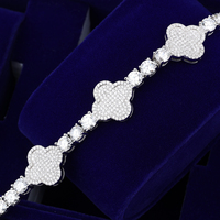 De Trendy Chic Fine Jewelry Argent Sterling 925 Glacé VVS1 Full Moissanite Bracelet Feuille Fleur Tennis Bangles