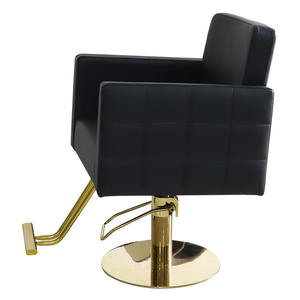 Chaise de salon en cuir noir avec base en acier inoxydable doré, couleur personnalisable, hauteur réglable, chaise de barbier pour école de coiffure - Product Image 4