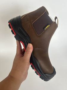 Zapatos de seguridad DSF53 con puntera de acero y cuero de grano completo, color marrón y negro, personalizables, colaboración OEM ODM, botas de seguridad tipo Chelsea. - Product Image 4