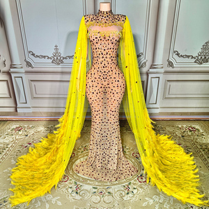 नोवेनेंस Y4856 हॉट सेलिंग उत्पाद पीले पंख लंबे समय से पीछे की लक्जरी प्रोम पोशाक चमकदार गैंडा - Product Image 1