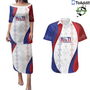 Vendita Calda Set di <span class=keywords><strong>2</strong></span> Pezzi per Coppia: Abito Oversize da Donna e Camicia Hawaiana da Uomo, Design Personalizzato Polinesiano Haiti 2026 - Product Image 4