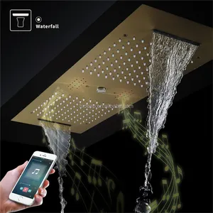 Led Shower System With Music Speaker 36*12 Inch Ceiling Mounted Mist Rain Waterfall Showers Bathroom Thermostatic Led Shower Set