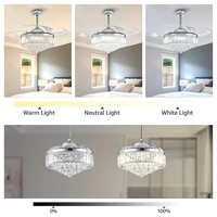 Lampe LED intelligente en cristal de luxe, ventilateur de plafond avec télécommande, lustre rétractable, éclairage de salon