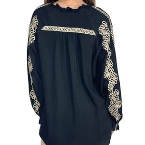 Haut brodé décontracté à manches longues et col en V pour femme, style bohème OEM - Product Image 2