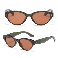 F53B01 Lunettes de soleil rétro petit cadre beige Ovale Vintage oeil de chat Rivet femmes Nuances personnalisées Lunettes de soleil