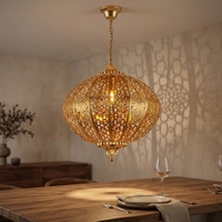 Lustre LED vintage arabe en fer forgé, fait main, doré, rond, pour salle à manger
