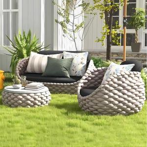 Set di Divani da Esterno di Lusso a Forma di C, Divano da Giardino Intrecciato con Corda e Telaio in Alluminio per Hotel, Resort e <span class=keywords><strong>Patio</strong></span> - Product Image 2