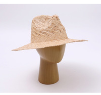 Chapeau de cowboy en raphia naturel tressé à la main pour femme, à large bord, léger, respirant, idéal pour l'été et la protection solaire