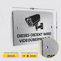 Tanda pengawasan Video aluminium Jerman, 15X8 Cm, tanda peringatan Video pengawasan, kamera tanda pengawasan
