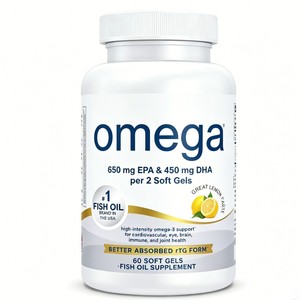 Gélules d'<span class=keywords><strong>huile</strong></span> <span class=keywords><strong>de</strong></span> poisson RTG Omega 3, 1280 mg d'Oméga-3 au total avec 650 mg d'EPA, 450 mg <span class=keywords><strong>de</strong></span> DHA, soutien pour le cœur, le cerveau, les yeux, les articulations et le système immunitaire, saveur citron - Product Image 1