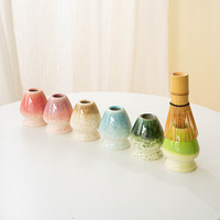 Ensemble de démarrage pour matcha avec logo personnalisé, 4 à 8 pièces, bol chawan en céramique écologique vert moucheté, fouet en bambou, prix de gros