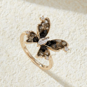 Butterfly <b>Open</b> <b>Ring</b> Women's Adjustable Insect Index Finger <b>Ring</b> With Black Gradient Crystal Prong Setting Jewelry Gift - Product Image 1