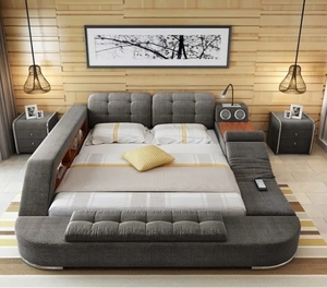 Muebles de dormitorio Juegos de dormitorio de cuero y tela Camas de masaje de función inteligente para Home Hotel - Product Image 4