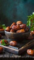 Verse bruine dadels, ovale vorm, gerimpelde textuur, met pit, natuurlijke gedroogde fruitsnack