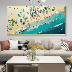Lukisan Dinding Akrilik Mintura Handpainted Blue Modern Art Deco Pemandangan Laut dengan Tepi Lukisan Penuh 5cm Dapat Disesuaikan untuk Ruang Tamu Musim Panas - Product Image 1