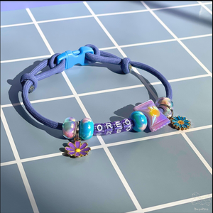 Verstelbare paarse paracord gepersonaliseerde kralen halsband met naam en bedels voor katten & kleine honden - Product Image 1