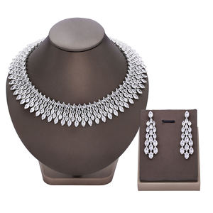 Parure de bijoux de mariée en platine et zircon XOXO, collier marquise et boucles d'oreilles pendantes, pour fiançailles, anniversaire, mariage, fête, pour femme - Product Image 1