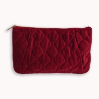 Pochette de soirée en velours rouge bordeaux matelassée diamantée avec plis latéraux pour femme, pochette de voyage de luxe pour maquillage