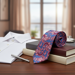 Corbata italiana azul Rosa Paisley patrón - Product Image 3