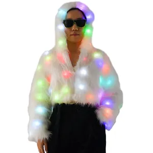 אופנת חג המולד בגדי פו פרווה סלעית מעיל LED הסווטשרט