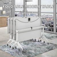 Table de formation modulaire pliable moderne avec roulettes, cadre en aluminium, plateau rabattable, bureau de conférence mobile pour l'école et le bureau
