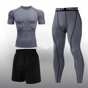 3 Piece <b>Men</b> Athletic <b>Compression</b> Wear Set Sports <b>Tight</b> Shirt Pants Shorts Fitness Running Apparel OEM - Product Image 1