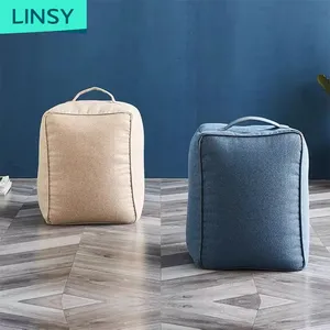 Linsy गर्म बिक्री मिनी Livingroom नीले कपड़े सोफे कुर्सी चरणों की चौकी वर्ग बीन बैग तुर्क मल Wl005