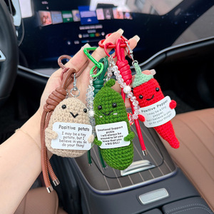 Vegetable Crochet Keychain Hand Knitted Emotional Support Food Doll Pendant Crystal Bead Strap Encouragement <b>Card</b> - Product Image 1