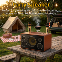 Enceinte en Bois Rétro avec Crossover Audio Trois Voies, Prise en Charge USB et Microphone Sans Fil, Entrées AUX/Guitare pour Karaoké et Fêtes