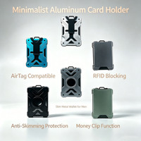 Tempat Kartu Kredit Aluminium Minimalis untuk Pria, Dompet Logam Anti RFID Kompatibel dengan AirTag, Penjepit Uang Tipis