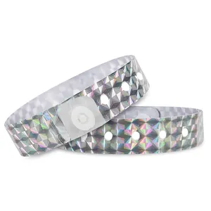 ONE TIME USE Wristband Customized logo with serial number Laser film Silver Holographic Bracelets