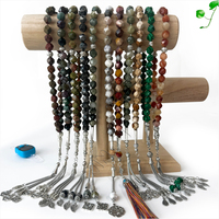 Chapelet de prière Misbaha en agate naturelle taillée en diamant, 10 mm, 33 perles avec accessoires en argent, Tasbih islamique, chapelet musulman